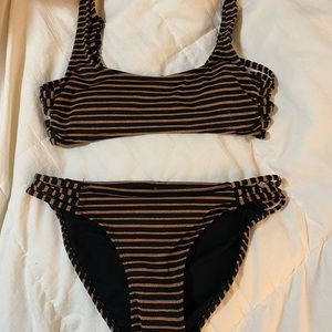 Target Bikini Set, Sparkly Gold Striped, Size Small